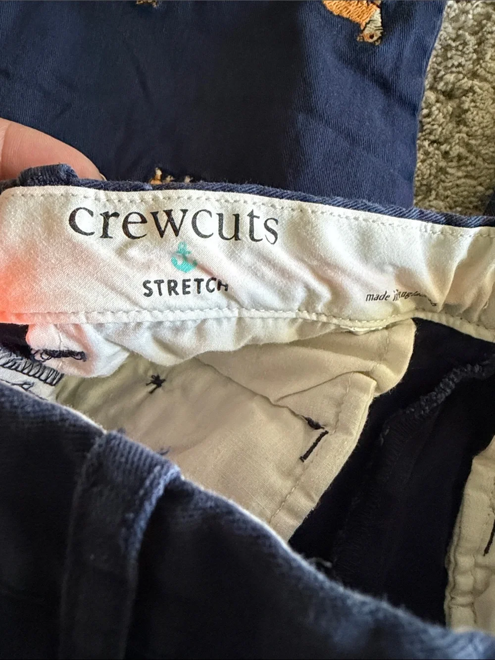 Kids Navy Blue Embroidered Dog Chino Pants
